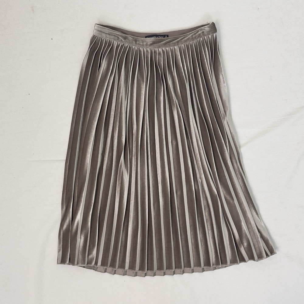 Abercrombie & Fitch Velvet Silver Champagne Rose Pleated Midi Skirt S